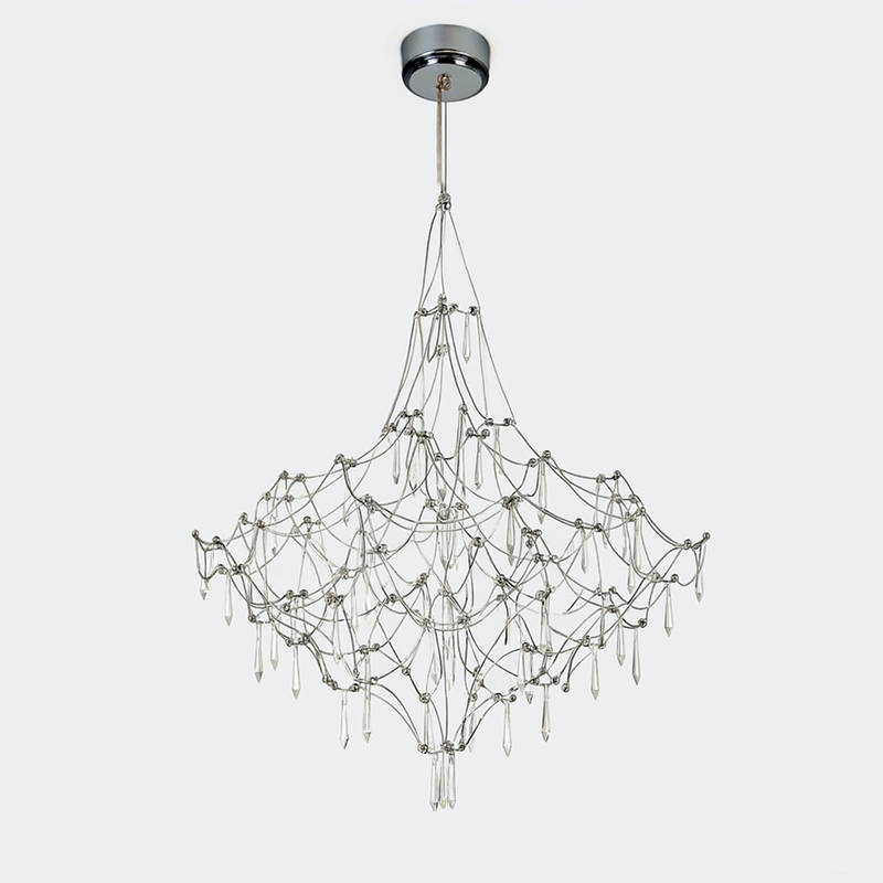 Люстра срібна зі скляними підвісами D-80 cm Led 40W Chrome Rain 250931-100006178