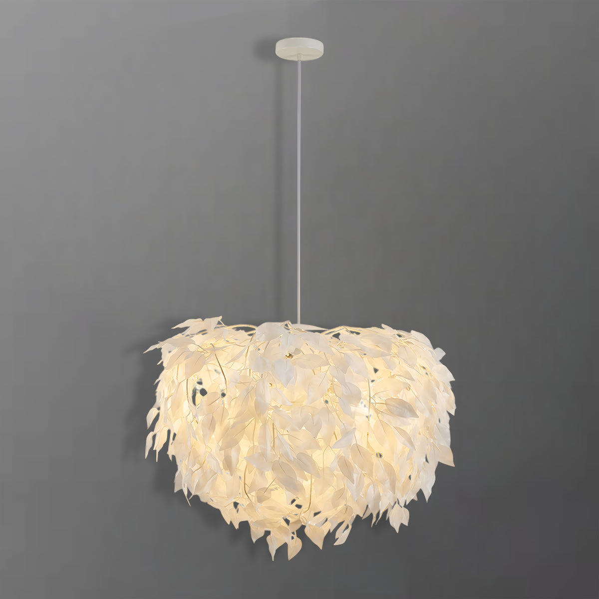 Люстра біла підвісна з декоративним Листям D-60 cm E27x4 White Flora 250618-100005261