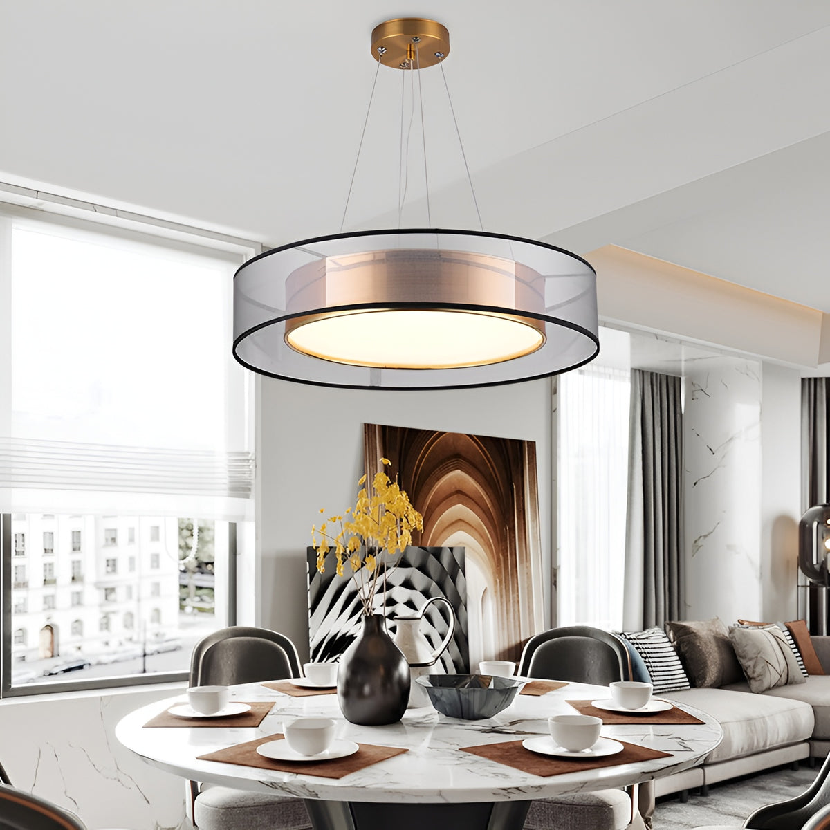 Підвісна люстра кругла D-40 cm Led Black+Gold Double level 250835-100005883
