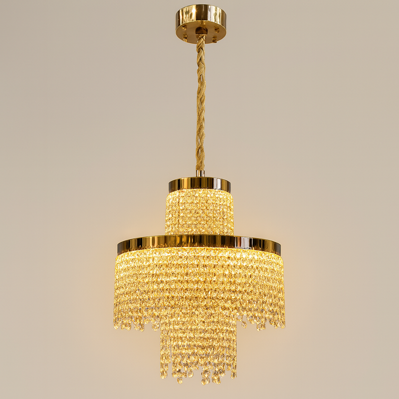 Люстра золота каскадна з кришталевим плафоном D-40 cm / D-60 cm/ D-80 cm Led Gold Crystal Cascade 251235-100006785