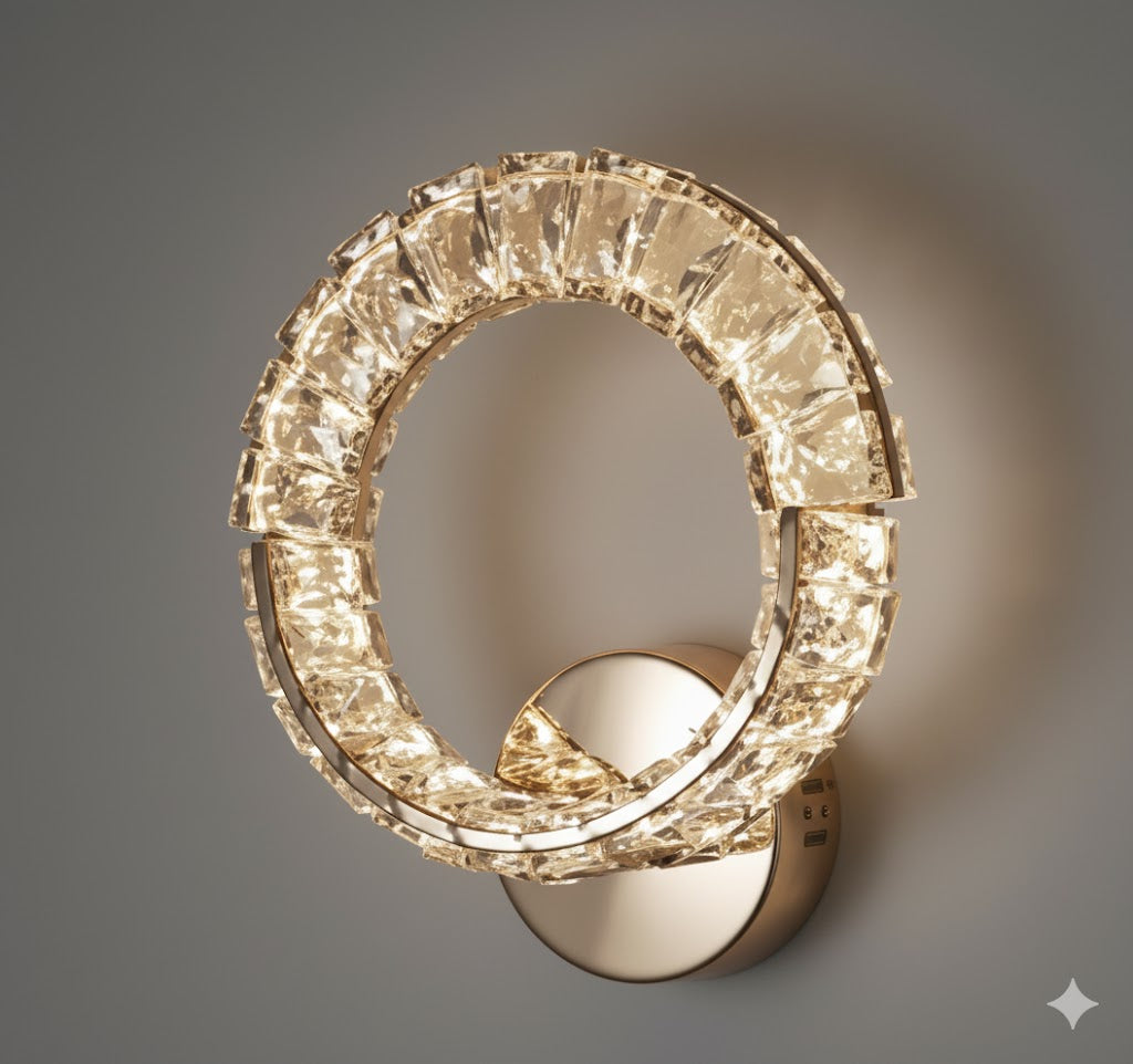Настінний світильник золотий з кришталевим плафоном D-26 cm Led 43W Gold Crystal Shine wall lamp 251176-100006662