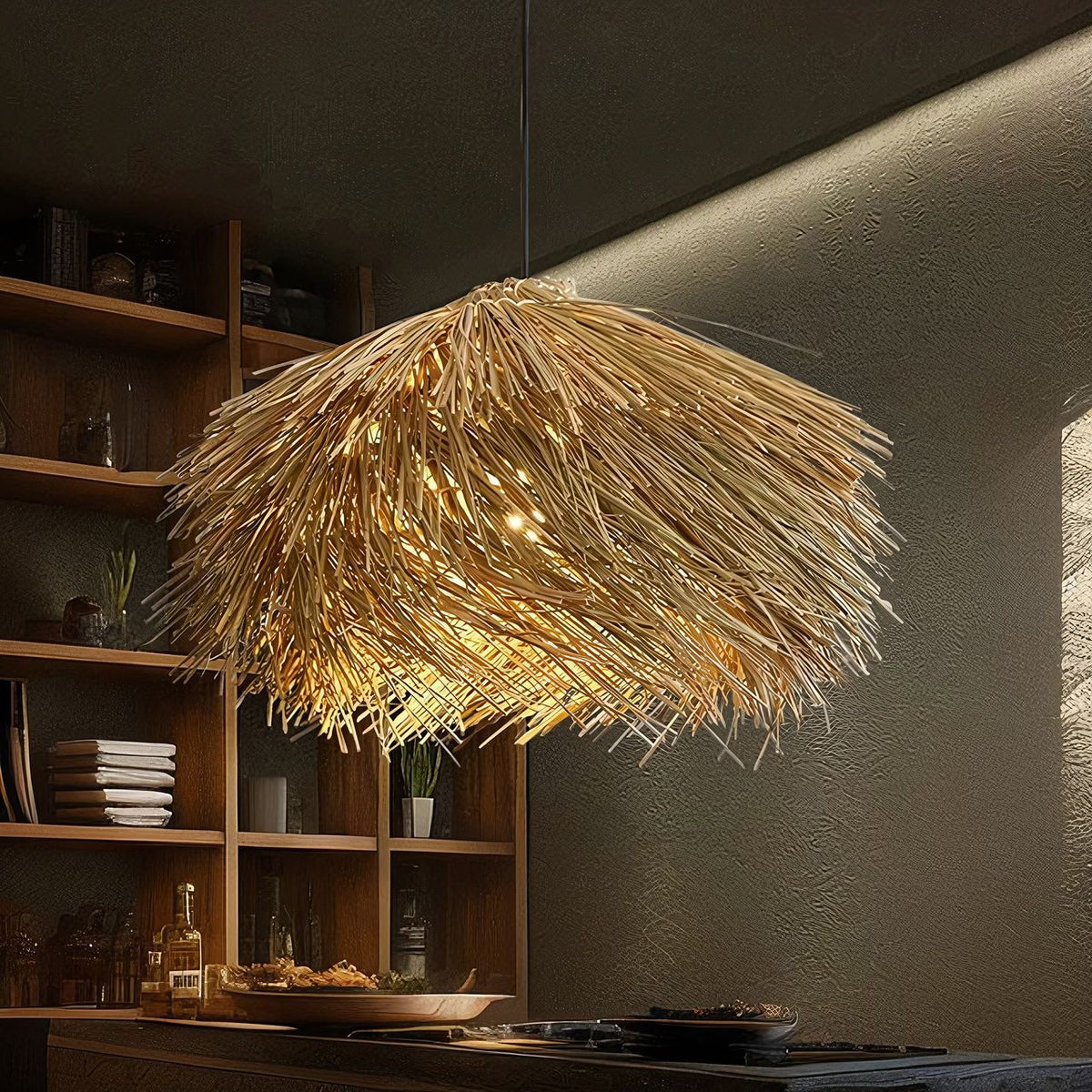 Підвісні світильники з ротангу  Rattan lamp Boho D-40 / D-50 / D-60 / D80 / D-100 Black + Beige 241058-100003923