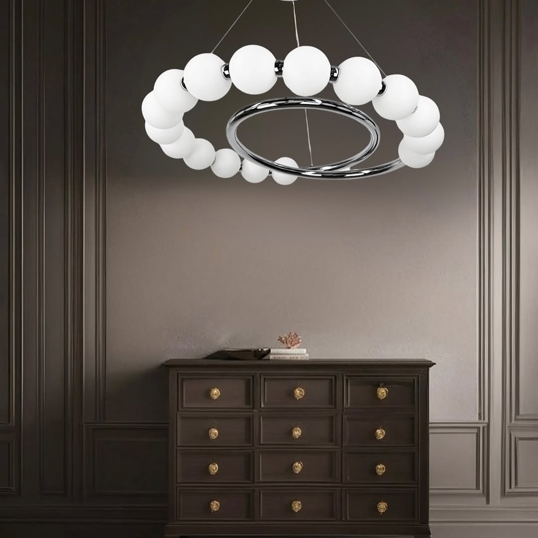 Підвісна люстра з білими Перлинами  Pearls chrome D600 Led 37W 3000K 4000K 6000K Chrome + White 250318-100004285