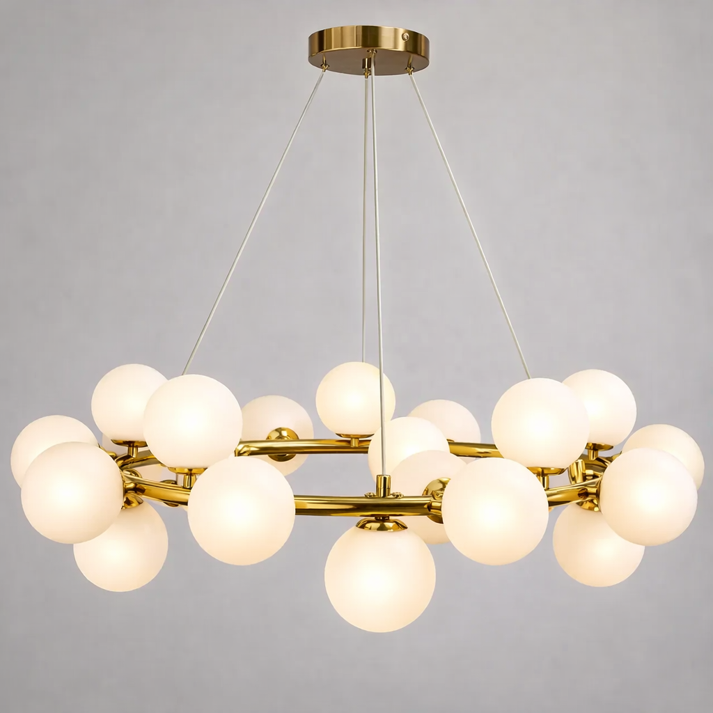 Люстра підвісна латунь з білими плафонами D-70 cm / 80 cm G9x25 Brass+White Bubbles 260135-100007285