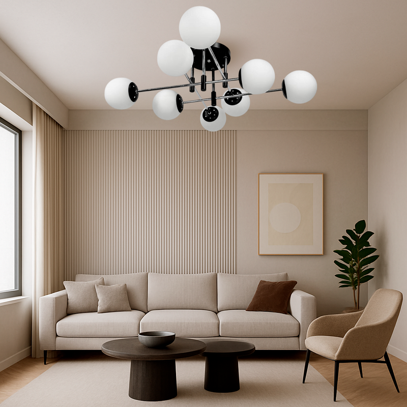 Люстра стельова з білими плафонами D-80 cm E27 H-25 cm Black+Chrome+White Wendy 250718-100005672