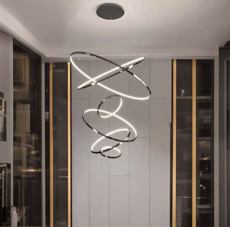 Підвісний світильник Люстра H(max) - 350 cm D-80 cm Led 300W Black Rings 7 241122-100003961
