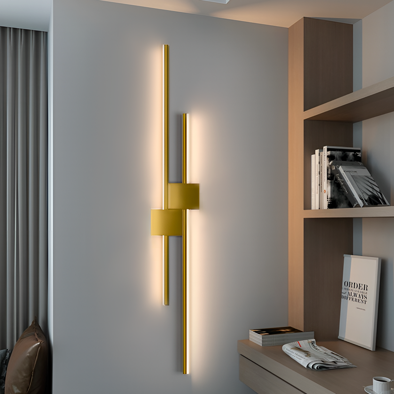 Бра лінійне Double lines square H60 / H80 / H100 Led 18-28W Gold 250419-100004359