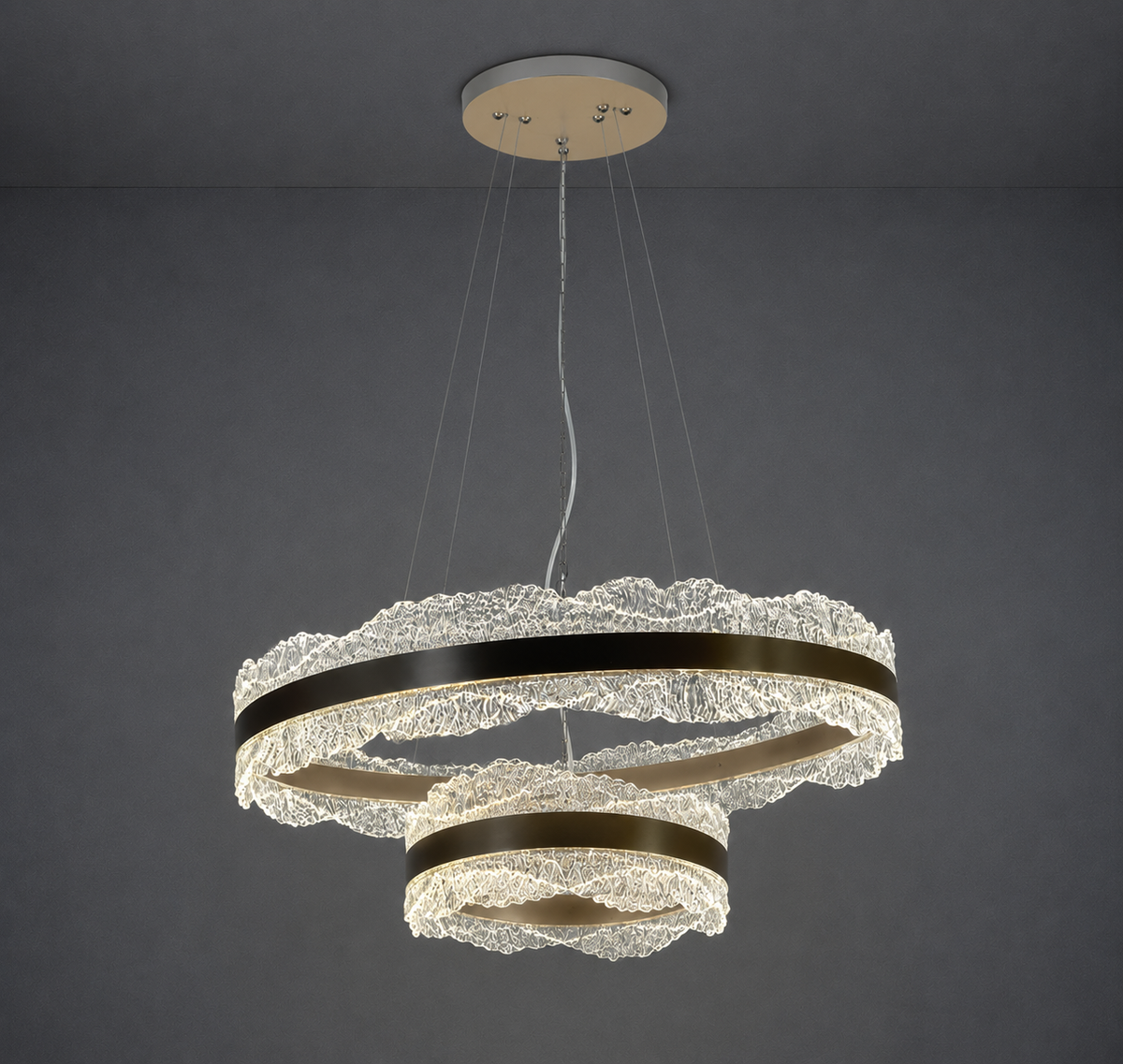 Люстра кавова на 2 кільця D-60+40 cm Led 200W Coffee Lace 260588-100007954