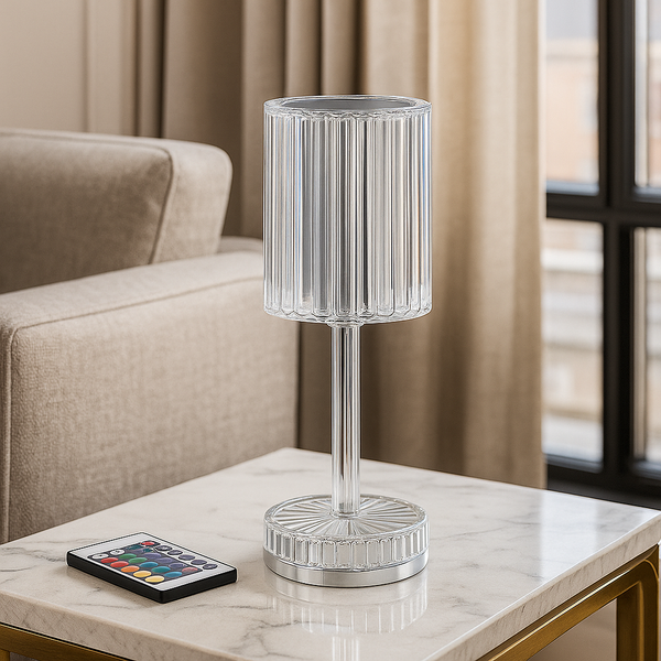 Настільна лампа акумуляторна з прозорим плафоном та пультом H-25 cm Led Crystal Tube RGB 251131-100006545