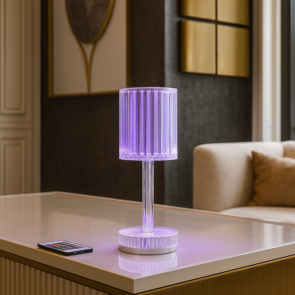 Настільна лампа акумуляторна з прозорим плафоном та пультом RGB H-25 cm Led Crystal Tube RGB 251131-100006545