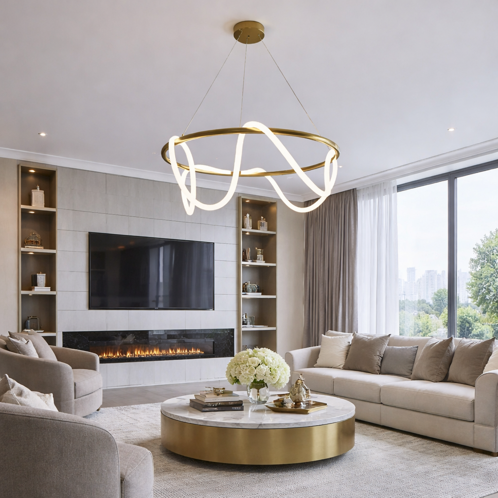 Люстра кругла золота D-80 cm 4000K Black / Gold Led 80W Round 211026-100000457