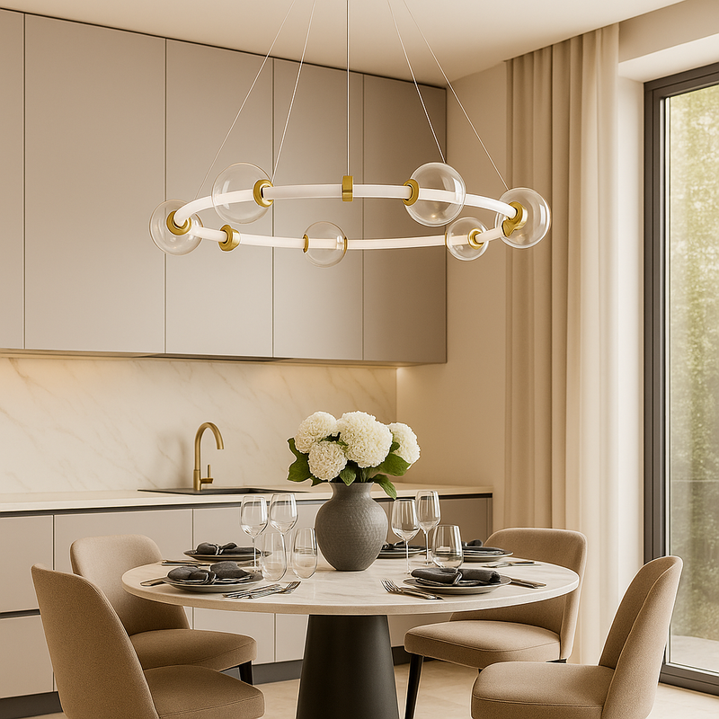 Люстра підвісна золота кільцева з прозорими плафонами D-75 cm Led 20W Gold Stellar Ring 250931-100006164