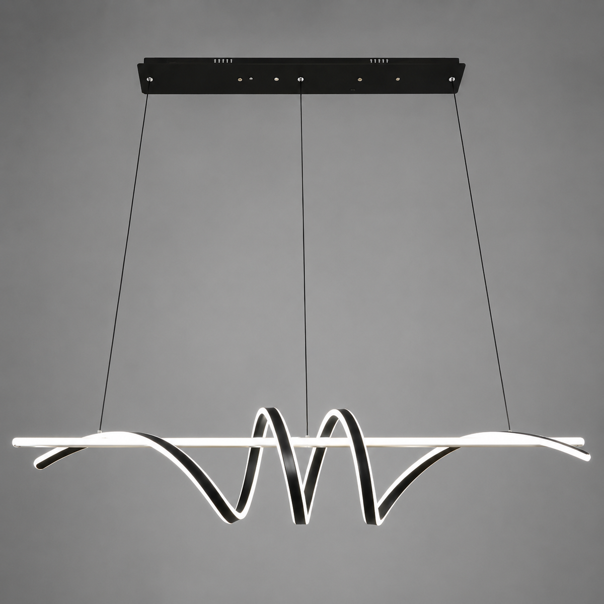 Люстра чорна підвісна з хвилястим плафоном L-100 cm Led 48W Black + White Wave 260822-100008572
