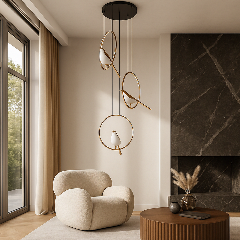 Люстра підвісна з декоративними плафонами D-30 cm Led 16W Black+French Gold Birds 251131-100006551