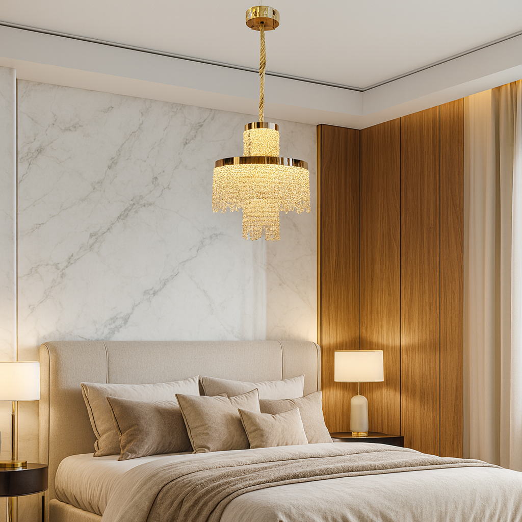 Люстра золота каскадна з кришталевим плафоном D-40 cm / D-60 cm/ D-80 cm Led Gold Crystal Cascade 251235-100006785