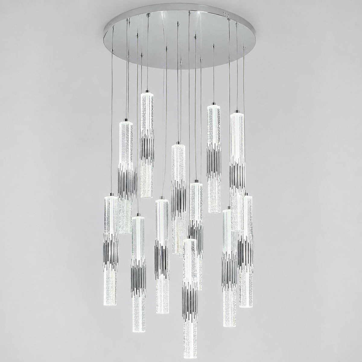Люстра підвісна каскадна хромована на 9 / 15 підвісів D-40 cm Led 75W Chrome Crystal 260519-100008040