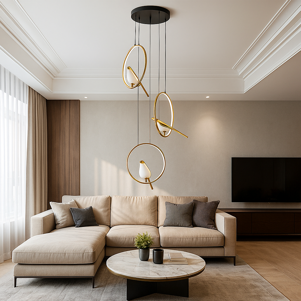 Люстра підвісна з декоративними плафонами D-30 cm Led 16W Black+French Gold Birds 251131-100006551