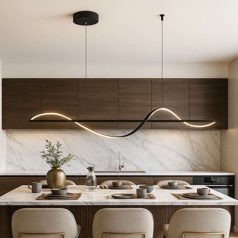 Люстра чорна видовжена підвісна L-120 cm Led Black Line Wave Hiea Led 251088-100006467