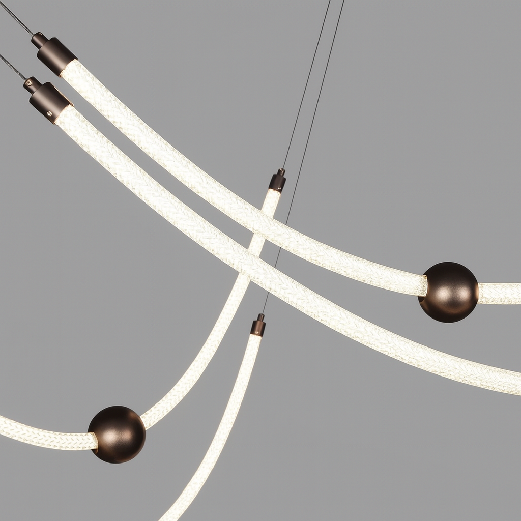 Люстра підвісна чорна довга з гнучкого канату L-200 cm Led 56W Black Neon Light 250931-100006171