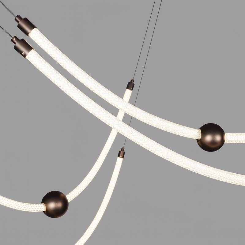 Люстра підвісна чорна довга з гнучкого канату L-200 cm Led 56W Black Neon Light 250931-100006171