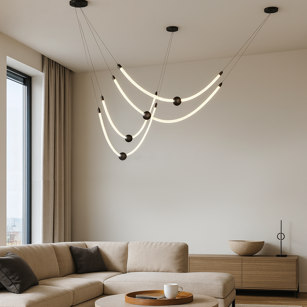 Люстра підвісна чорна довга з гнучкого канату L-200 cm Led 56W Black Neon Light 250931-100006171