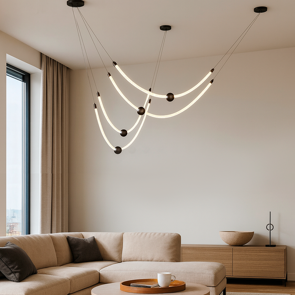 Люстра підвісна чорна довга з гнучкого канату L-200 cm Led 56W Black Neon Light 250931-100006171