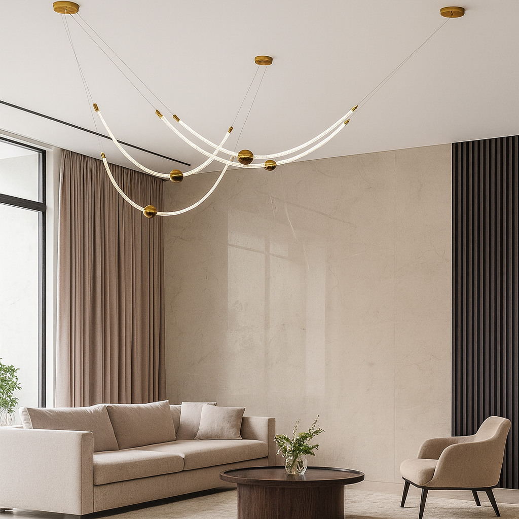 Люстра підвісна золота довга з гнучкого канату L-200 cm Led 56W Gold Neon Light 250931-100006173