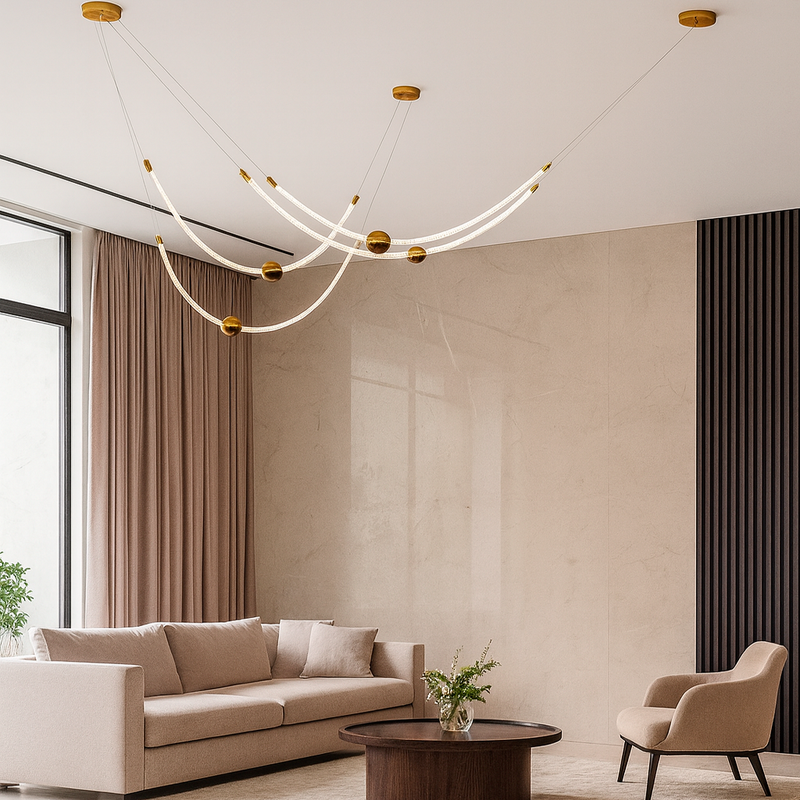 Люстра підвісна золота довга з гнучкого канату L-200 cm Led 56W Gold Neon Light 250931-100006173
