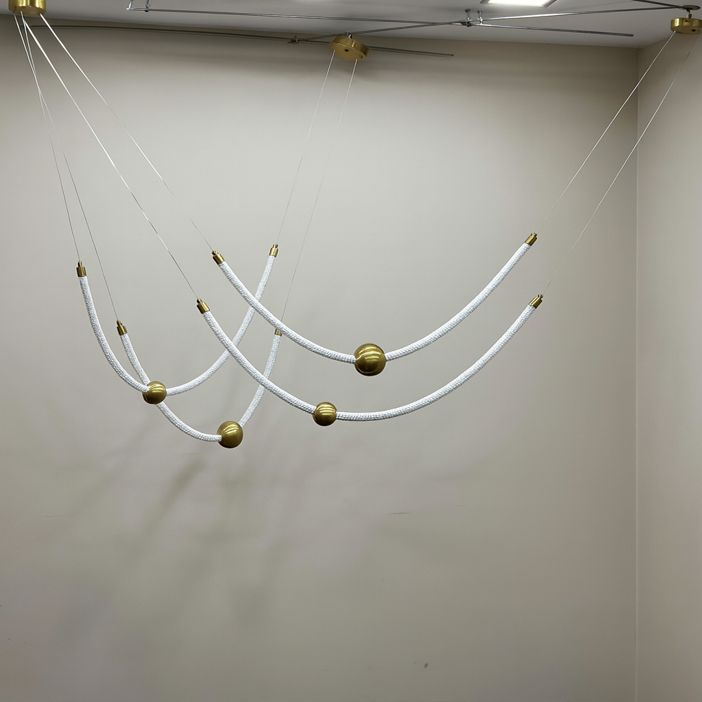 Люстра підвісна золота довга з гнучкого канату L-200 cm Led 56W Gold Neon Light 250931-100006173