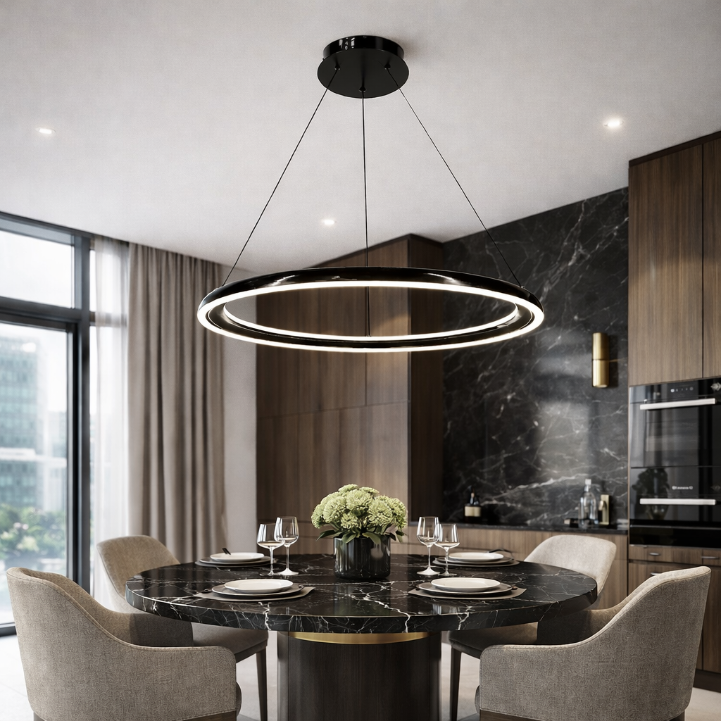 Люстра чорна підвісна кільцева D-60 cm / D-80 cm Led 58W / 68W Black Round Solo 260118-100007150