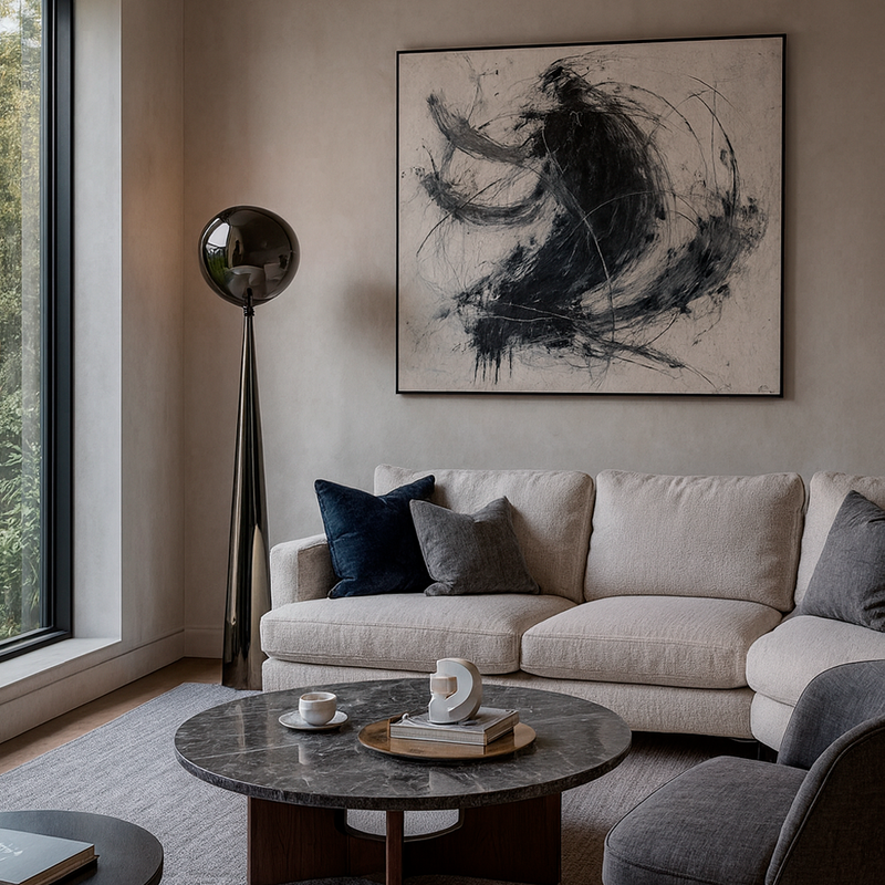 Торшер сірий димчастий з плафоном органічної форми H-155 cm E27 Smokey Grey Melt plazma floor lamp 250931-100006062
