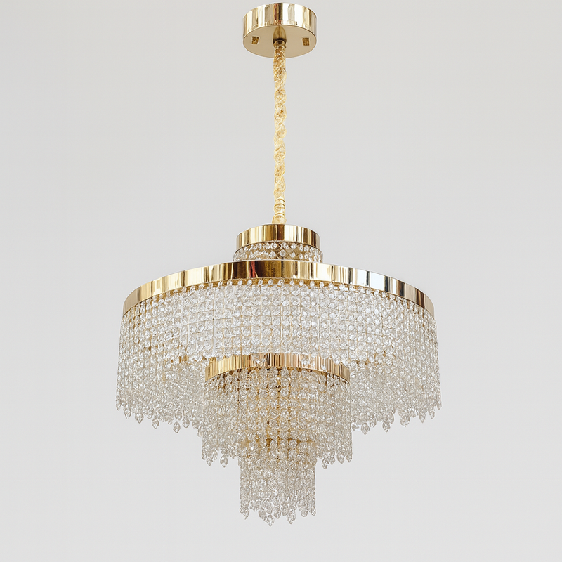 Люстра золота каскадна з кришталевим плафоном D-40 cm / D-60 cm/ D-80 cm Led Gold Crystal Cascade 251235-100006785