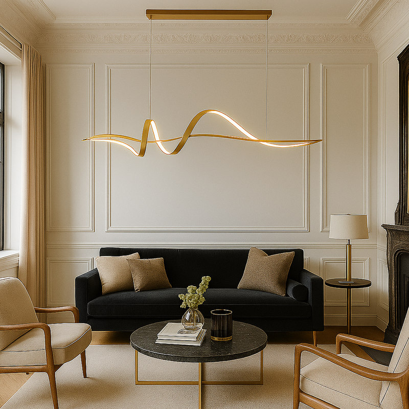 Люстра підвісна Хвиля  Wave gemo Золотий глянець 100 cm Led-42W / 120 cm Led-50W Gold 240918-100003628