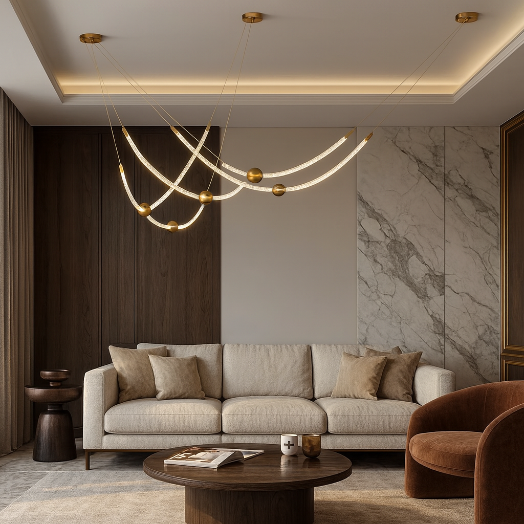 Люстра підвісна золота довга з гнучкого канату L-200 cm Led 56W Gold Neon Light 250931-100006173