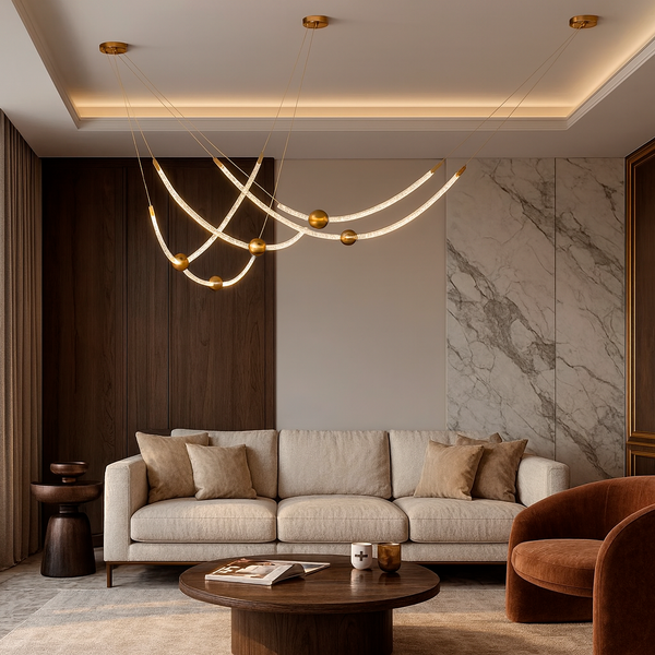 Люстра підвісна золота довга з гнучкого канату L-200 cm Led 56W Gold Neon Light 250931-100006173