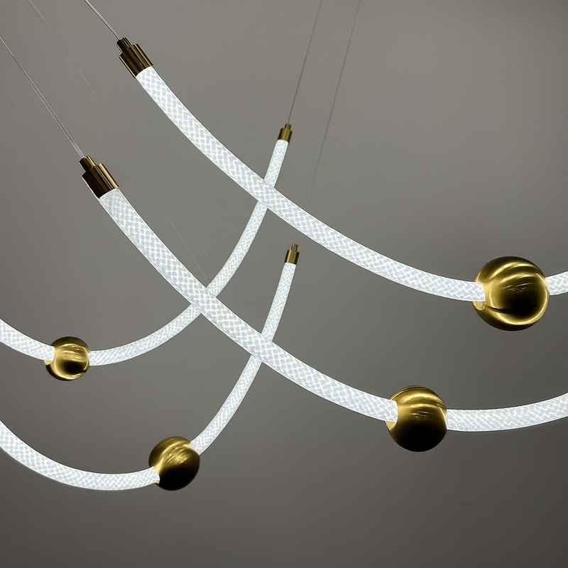 Люстра підвісна золота довга з гнучкого канату L-200 cm Led 56W Gold Neon Light 250931-100006173