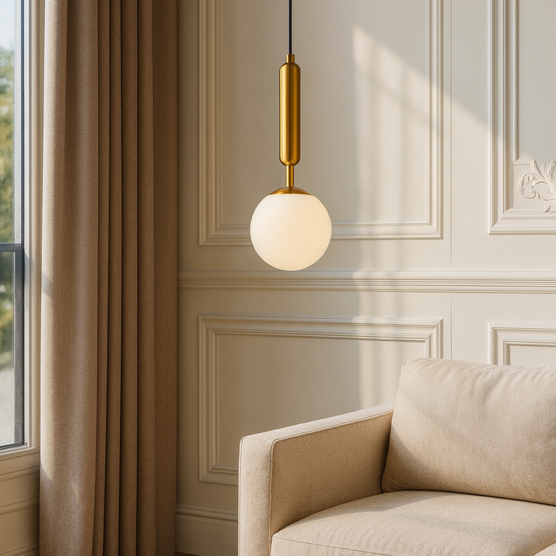 Світильник підвісний золотий з білим матовим плафоном D-15 cm E27 Gold Faro Bollo White 251088-100006447