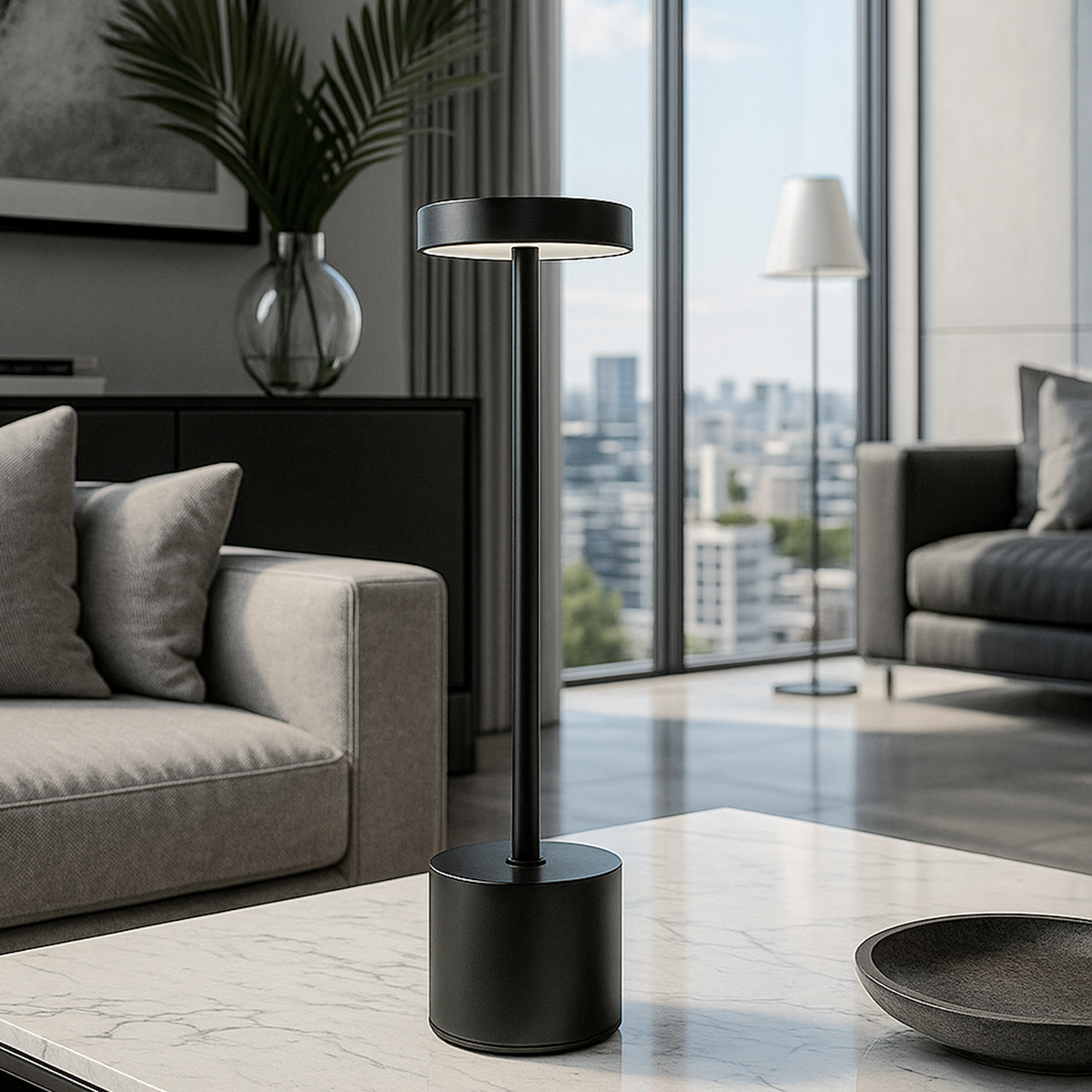 Настільна лампа чорна акумуляторна H-34 cm Led 3.5W 3000K-6000K Black Hermes 251188-100006554
