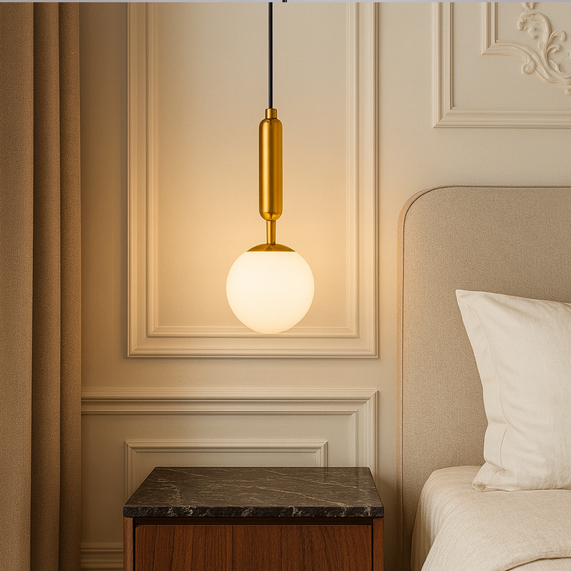 Світильник підвісний золотий з білим матовим плафоном D-15 cm E27 Gold Faro Bollo White 251088-100006447