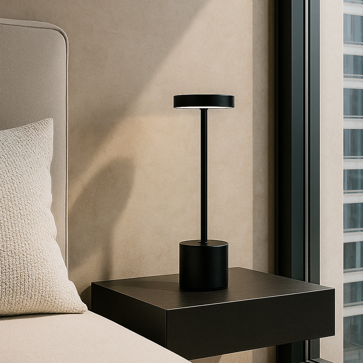 Настільна лампа чорна акумуляторна H-34 cm Led 3.5W 3000K-6000K Black Hermes 251188-100006554
