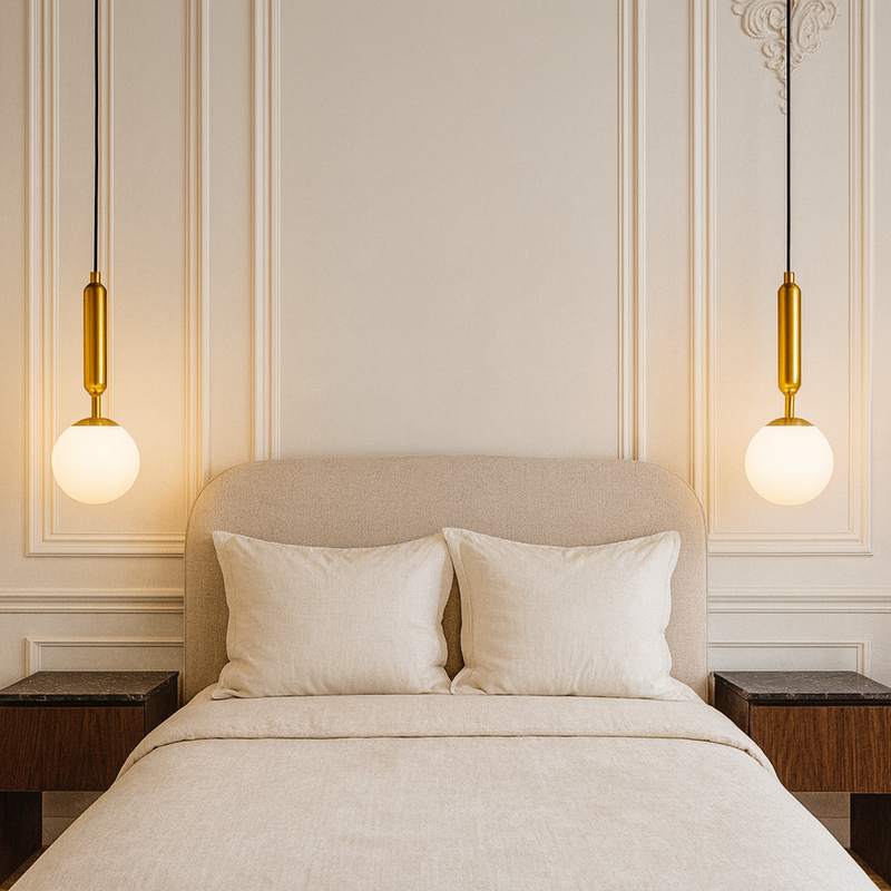 Світильник підвісний золотий з білим матовим плафоном D-15 cm E27 Gold Faro Bollo White 251088-100006447