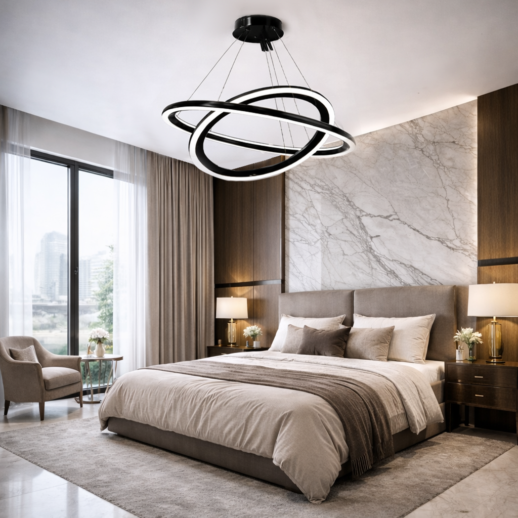 Люстра чорна підвісна кільцева подвійна D-80 cm+60 cm Led 126W Black 2 Round Solo 260118-100007151