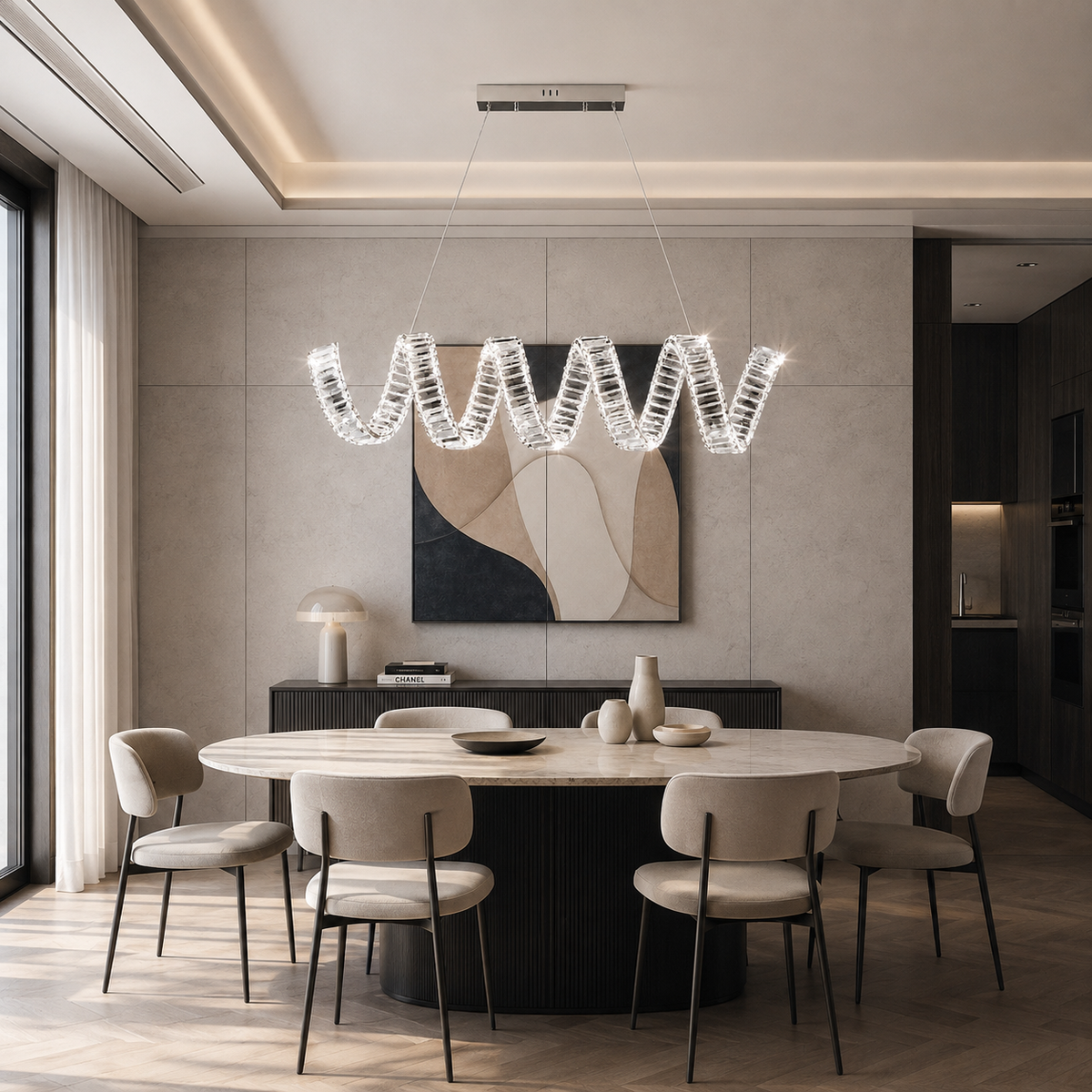 Підвісна люстра L-100 cm Led 80W 3000K 4000K 6000K Chrome Crystal Diamond 260822-100008567