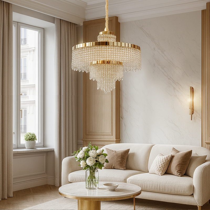 Люстра золота каскадна з кришталевим плафоном D-40 cm / D-60 cm/ D-80 cm Led Gold Crystal Cascade 251235-100006785