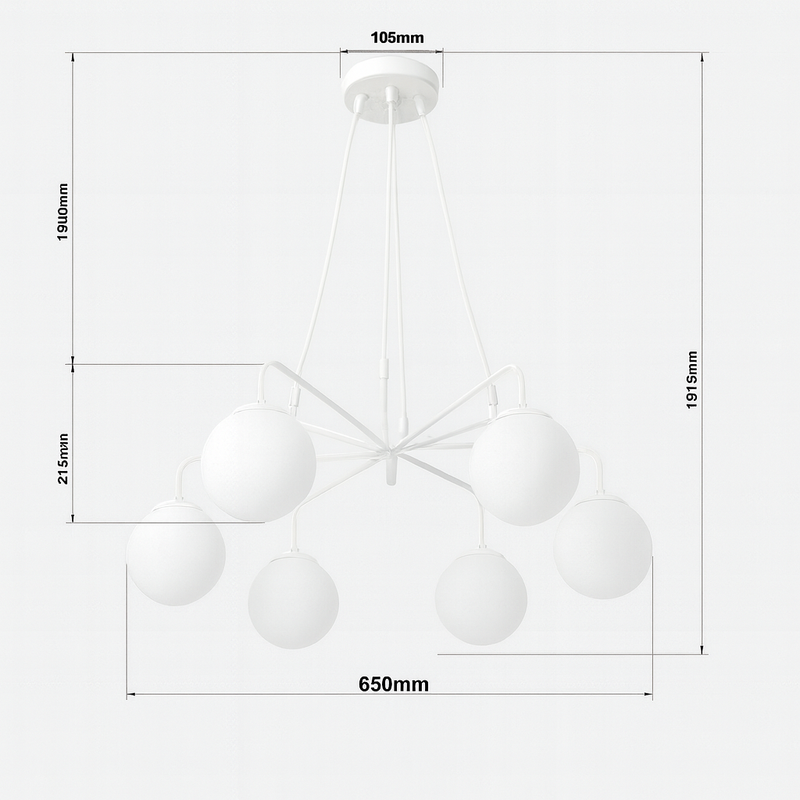 Люстра біла підвісна з круглими плафонами W-65 cm E14x6 White Faro Balls 250863-100005844