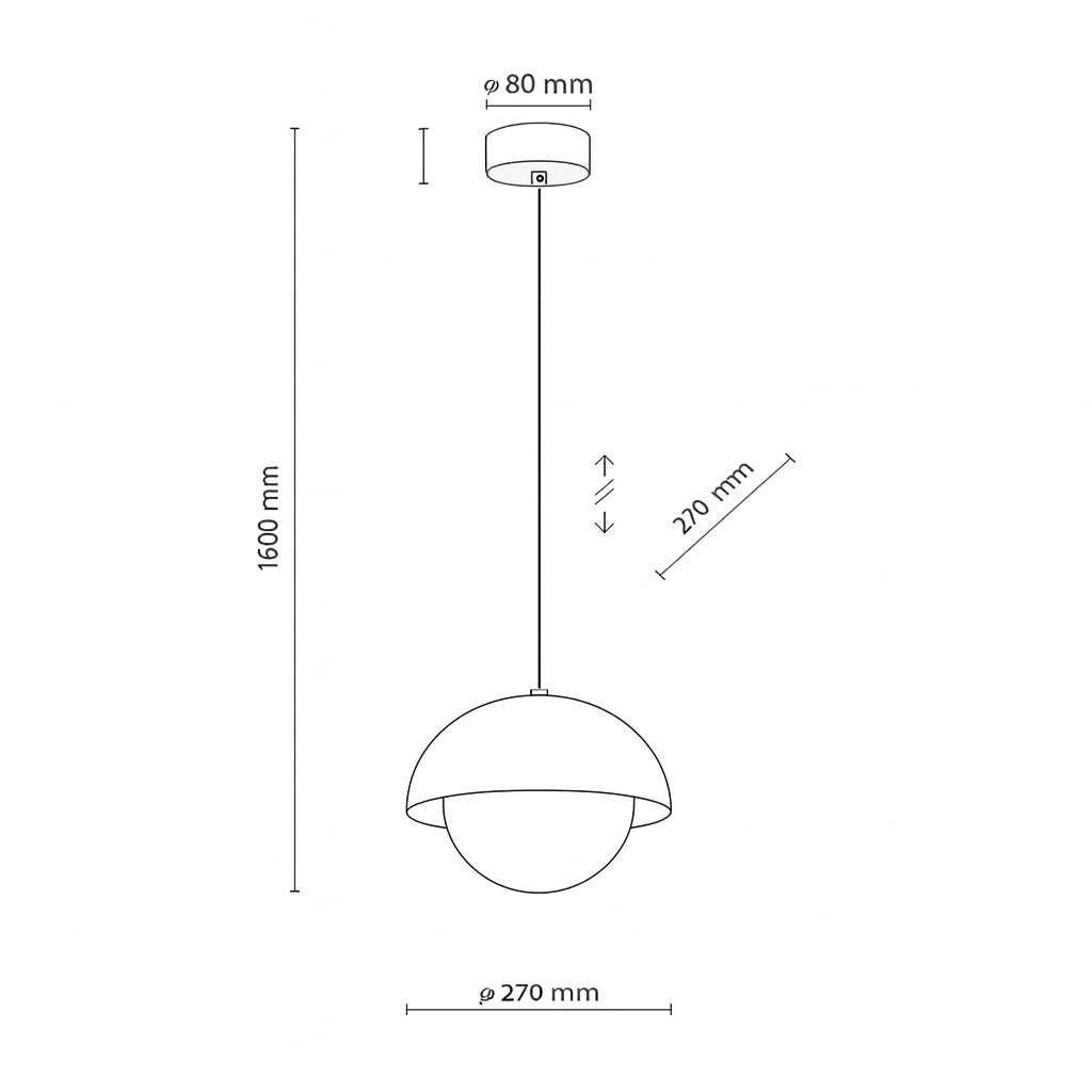 Світильник білий підвісний E27 W-27 cm White Bollo 250840-100005840