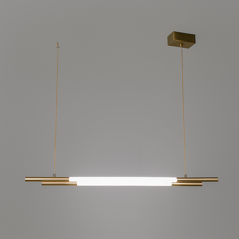 Люстра біла трубчаста видовжена з латунними елементами Led 30W / 50W / 64W / 78W Gold Linear Tube 251118-100006503