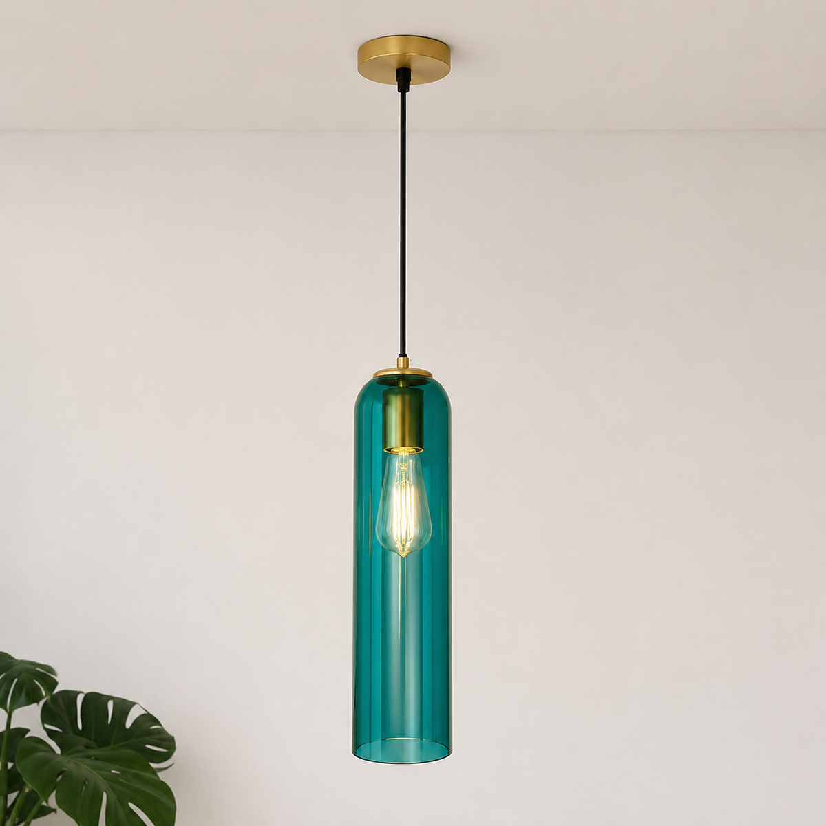Світильник підвісний золотий з плафоном зеленого кольору H - 42 cm E27 Green Flask 260866-100008526