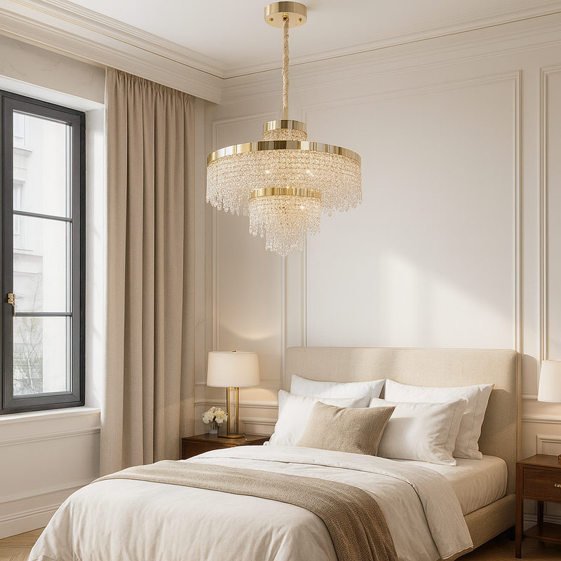 Люстра золота каскадна з кришталевим плафоном D-40 cm / D-60 cm/ D-80 cm Led Gold Crystal Cascade 251235-100006785