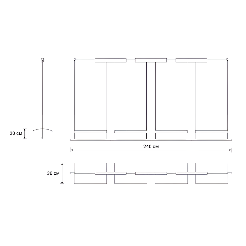 Світильник підвісний з четвертним корпусом Парус L-240 cm W-30 cm Led Black+White Canvas 250718-100005506